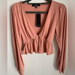 Lulus Mauve Long Sleeve Peplum Crop Top